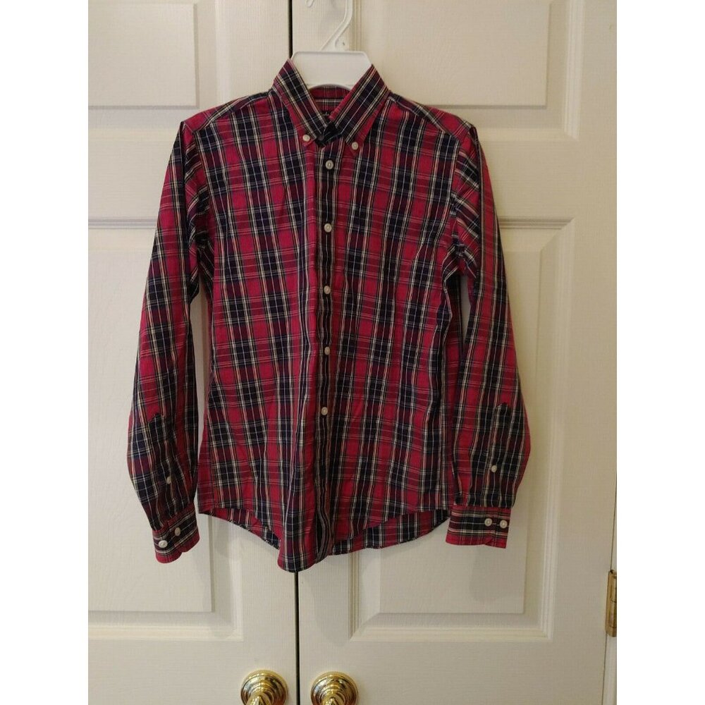 Boy Brooks Brothers Non Iron Blue Red Plaid Dress Button Down Shirt Size M 10/12